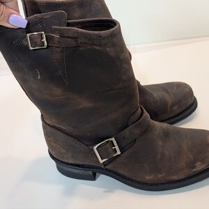 FRYE brand brown Leather Buckle Boots